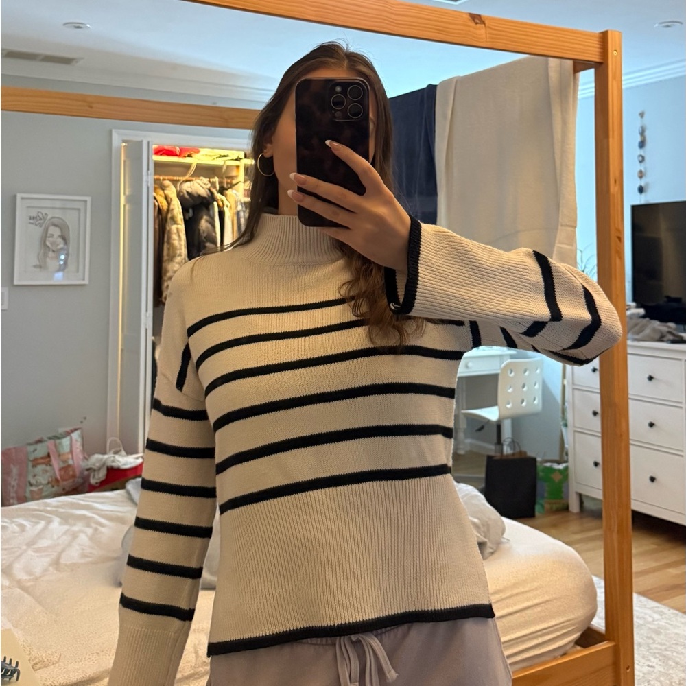 Sincerely Jules Black and White Striped Turtleneck Sweater
